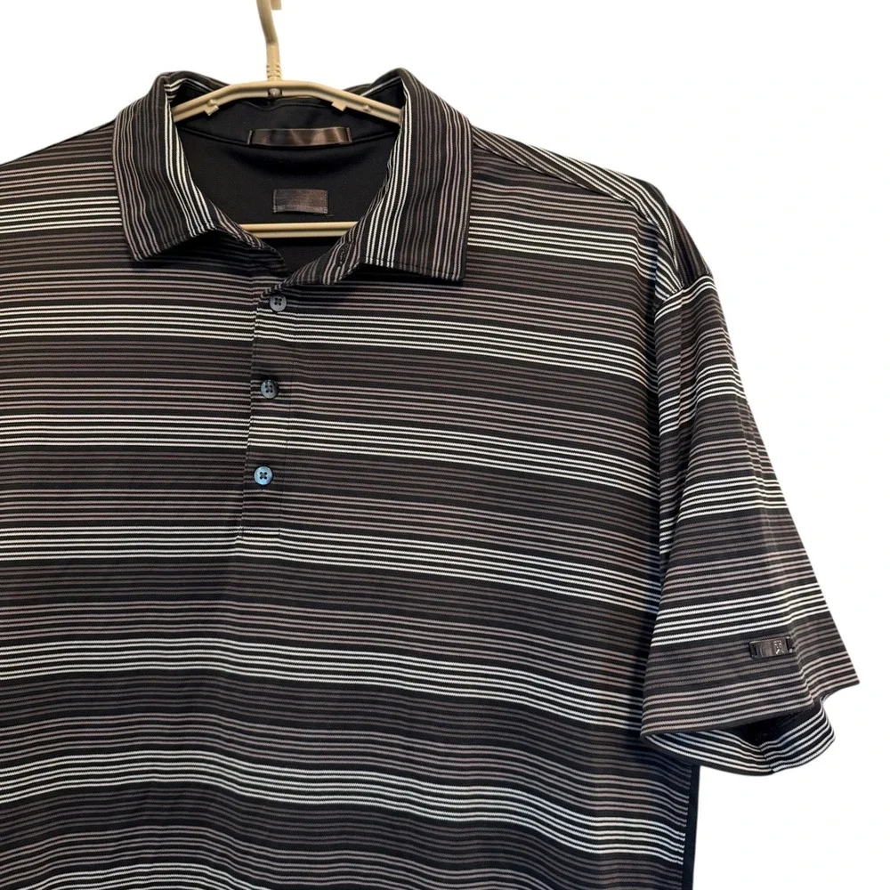 VTG Tiger Woods Nike Fit Dry‎ Timarron Golf CC Polo Shirt Black Gray Striped XXL